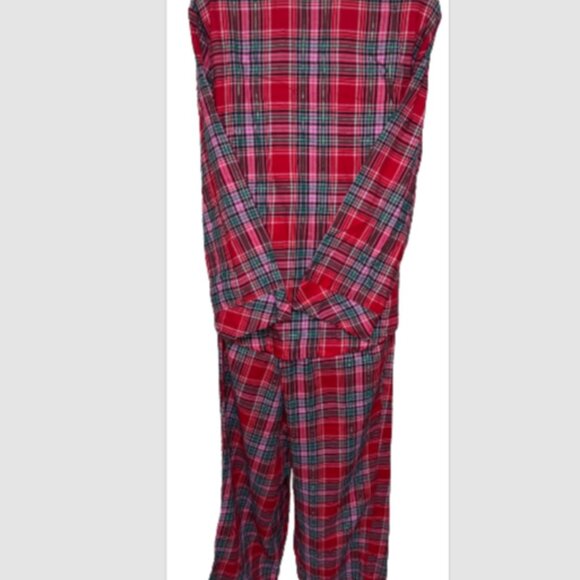 Victoria's Secret Red Pink Green Plaid Gold Thread Pajama SET Size M Lounge EUC - Picture 4 of 10
